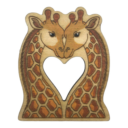 Giraffes in Love - Wooden Lapel Pin & Magnet
