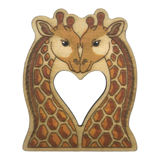 Giraffes in Love - Wooden Lapel Pin & Magnet