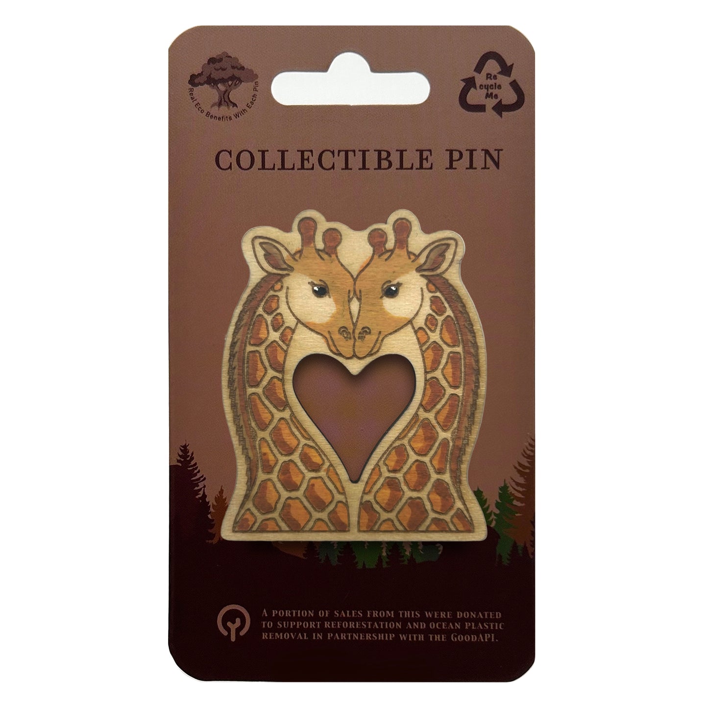 Giraffes in Love - Wooden Lapel Pin & Magnet
