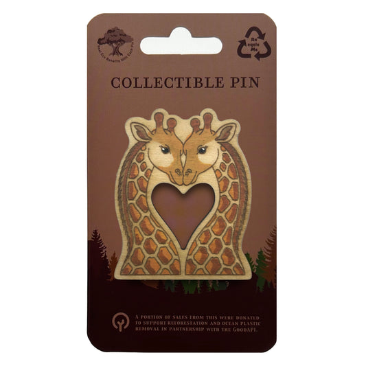 Giraffes in Love - Wooden Lapel Pin & Magnet