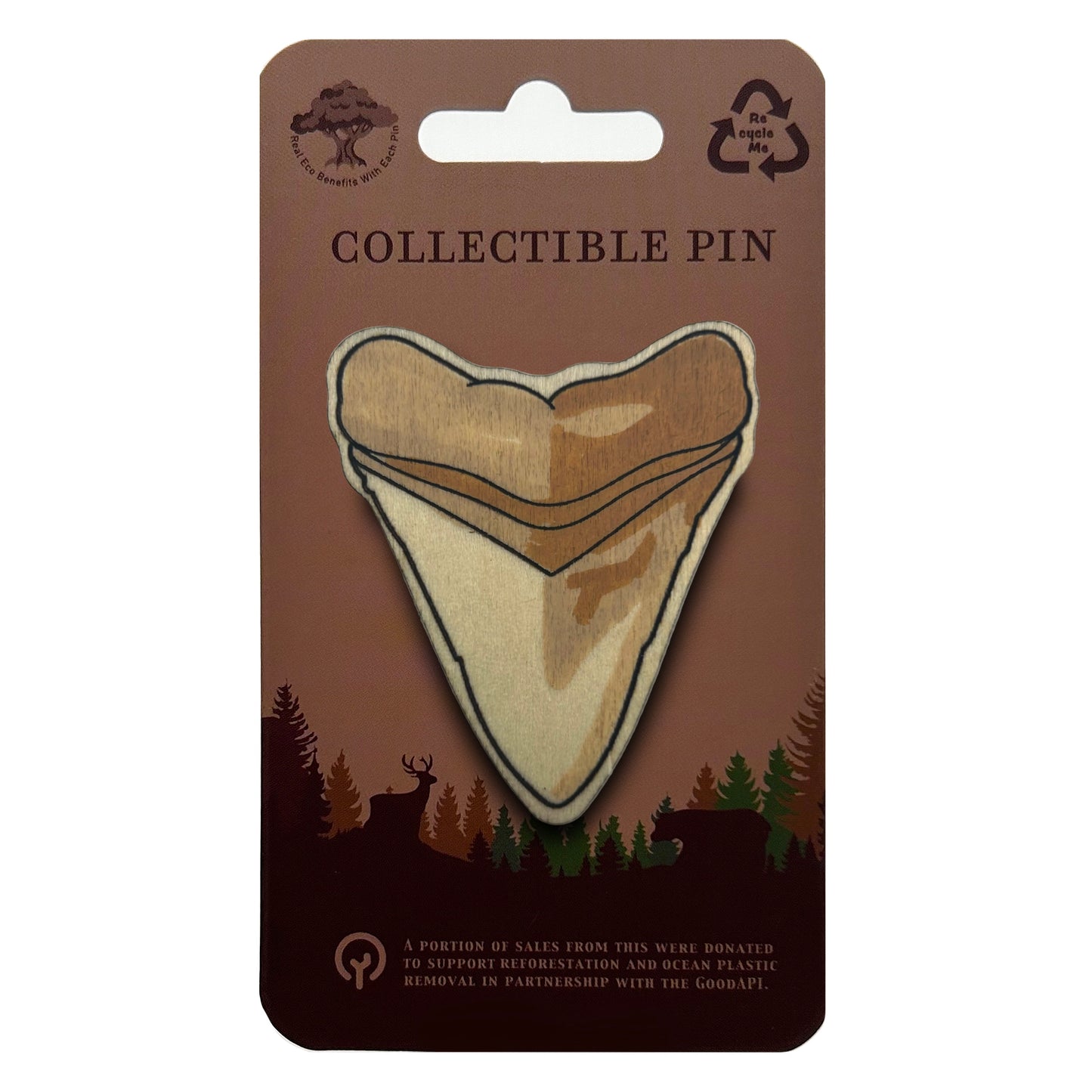 Shark Tooth Fossil - Wooden Lapel Pin & Magnet