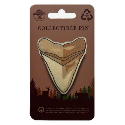 Shark Tooth Fossil - Wooden Lapel Pin & Magnet