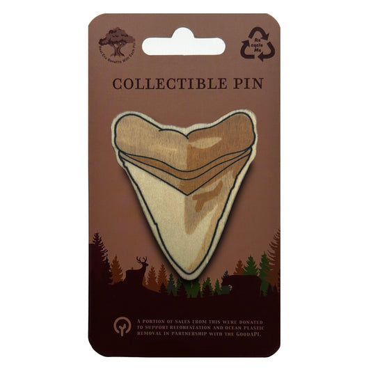 Shark Tooth Fossil - Wooden Lapel Pin & Magnet