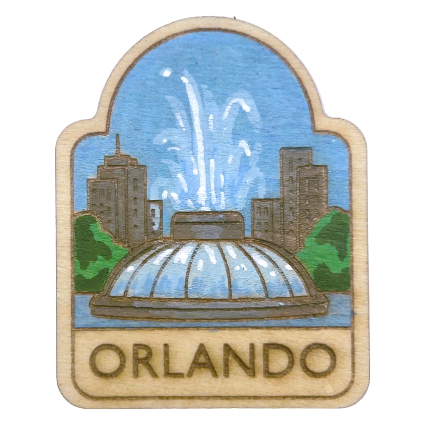 Orlando - Lake Eola Fountain - Wooden Lapel Pin & Magnet