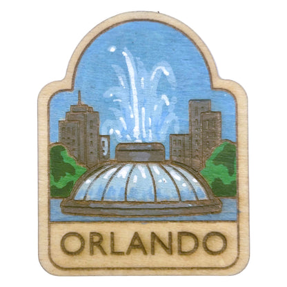 Orlando - Lake Eola Fountain - Wooden Lapel Pin & Magnet