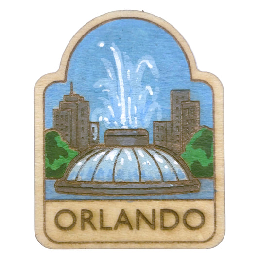 Orlando - Lake Eola Fountain - Wooden Lapel Pin & Magnet
