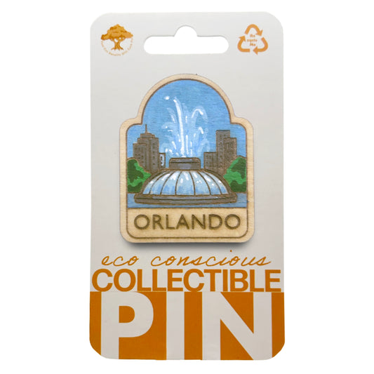 Orlando - Lake Eola Fountain - Wooden Lapel Pin & Magnet