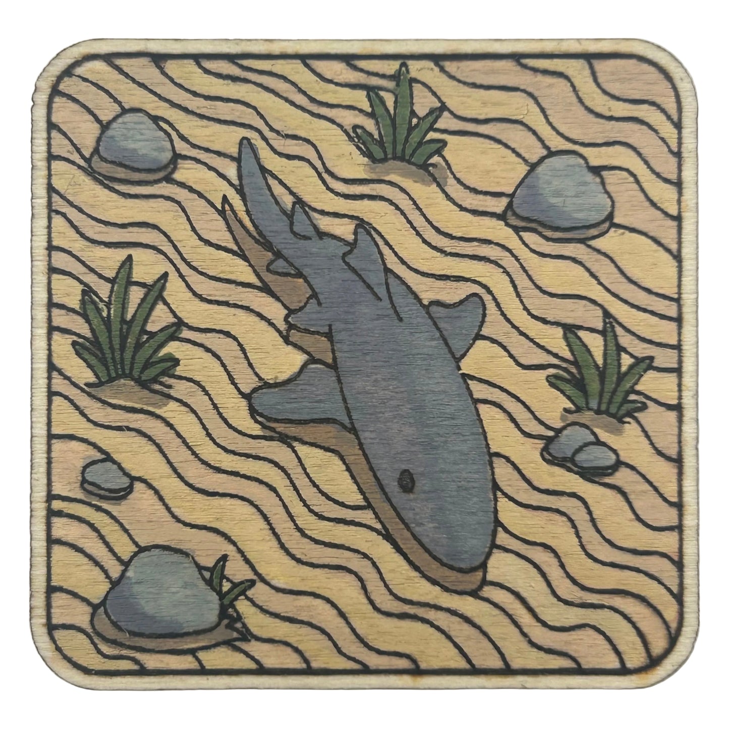 Nurse Shark on Sandy Seafloor - Wooden Lapel Pin & Magnet
