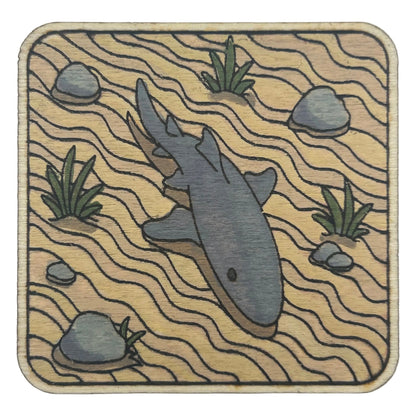 Nurse Shark on Sandy Seafloor - Wooden Lapel Pin & Magnet