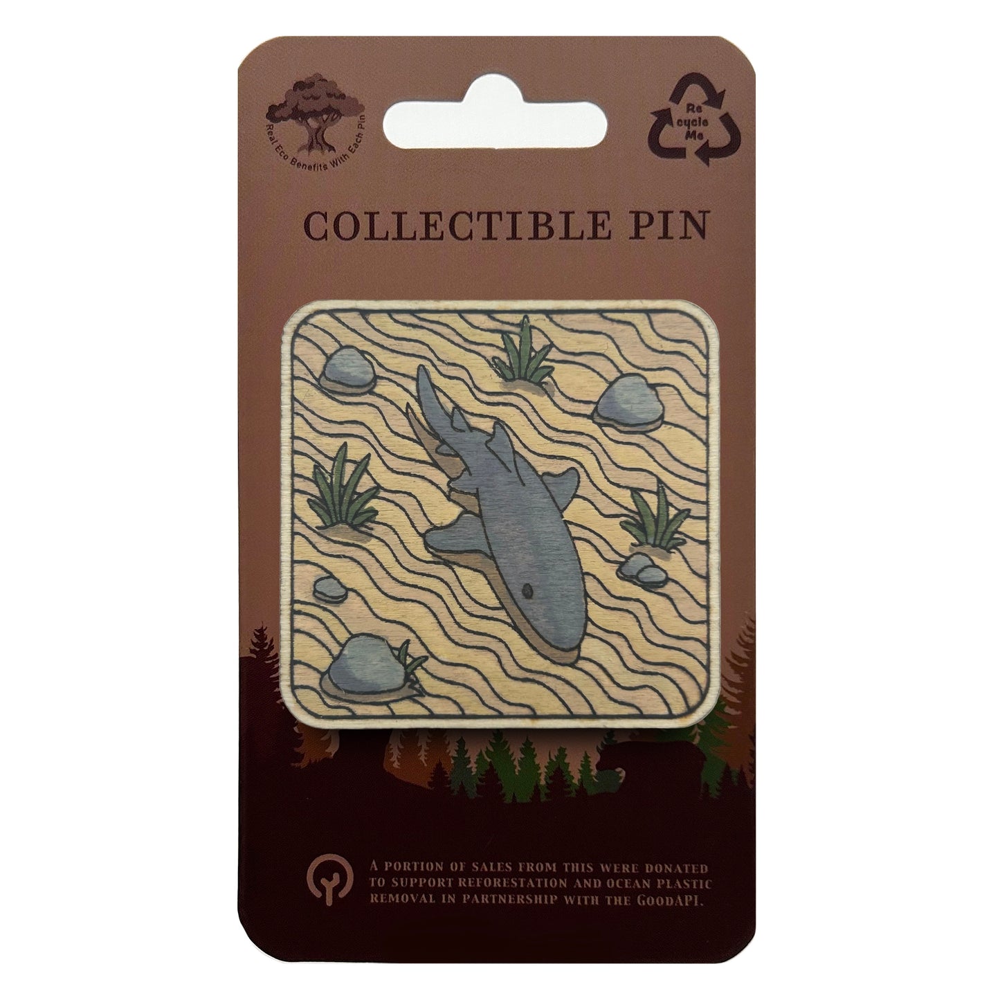Nurse Shark on Sandy Seafloor - Wooden Lapel Pin & Magnet
