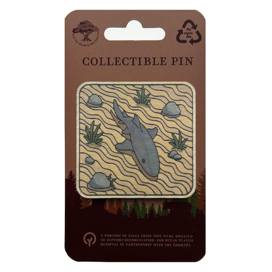 Nurse Shark on Sandy Seafloor - Wooden Lapel Pin & Magnet