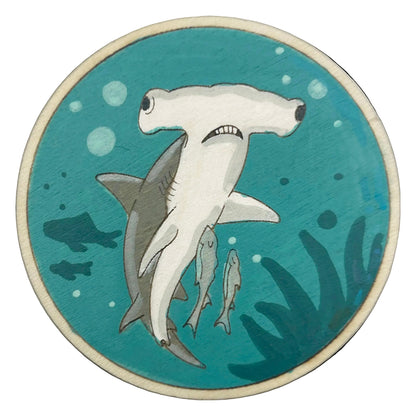 Hammerhead Shark - Wooden Lapel Pin & Magnet