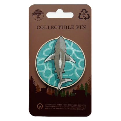 Whitetip Reef Shark - Wooden Lapel Pin & Magnet