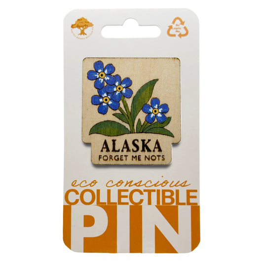 Alaska State Flower - Forget Me Nots - Wooden Lapel Pin & Magnet
