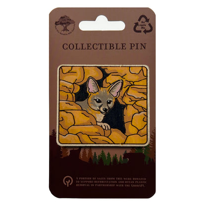 Grey Fox - Arches NP - Wooden Lapel Pin & Magnet