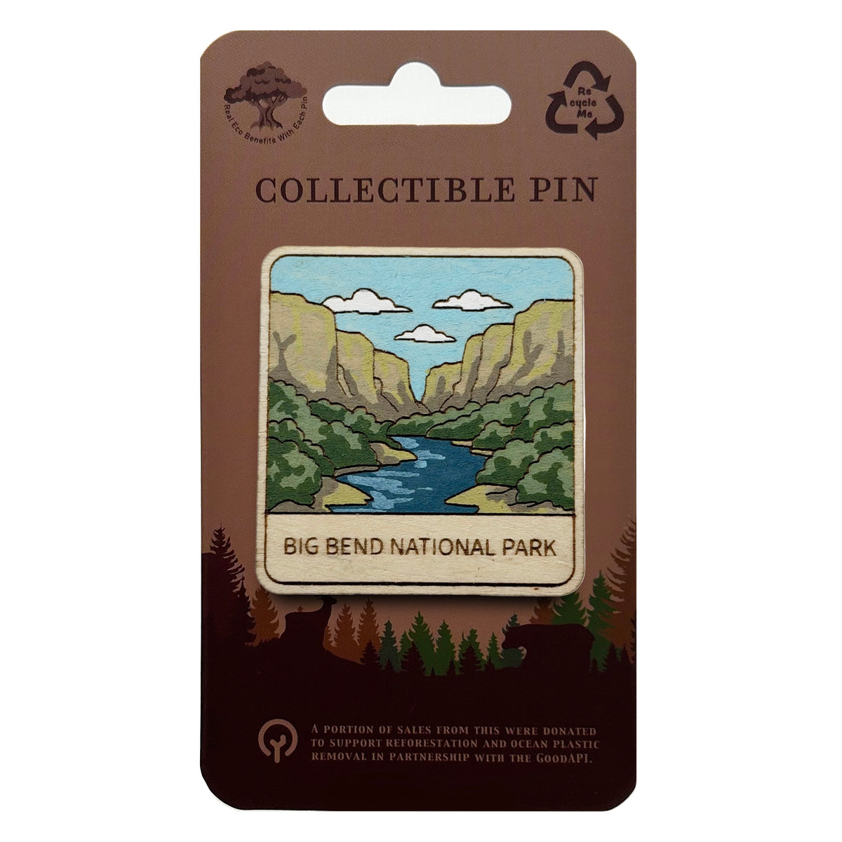 Big Bend NP - Rio Grande - Wooden Lapel Pin & Magnet