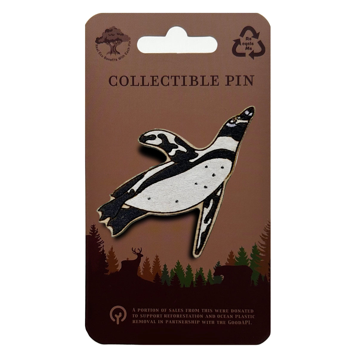 African Penguin - Wooden Lapel Pin & Magnet