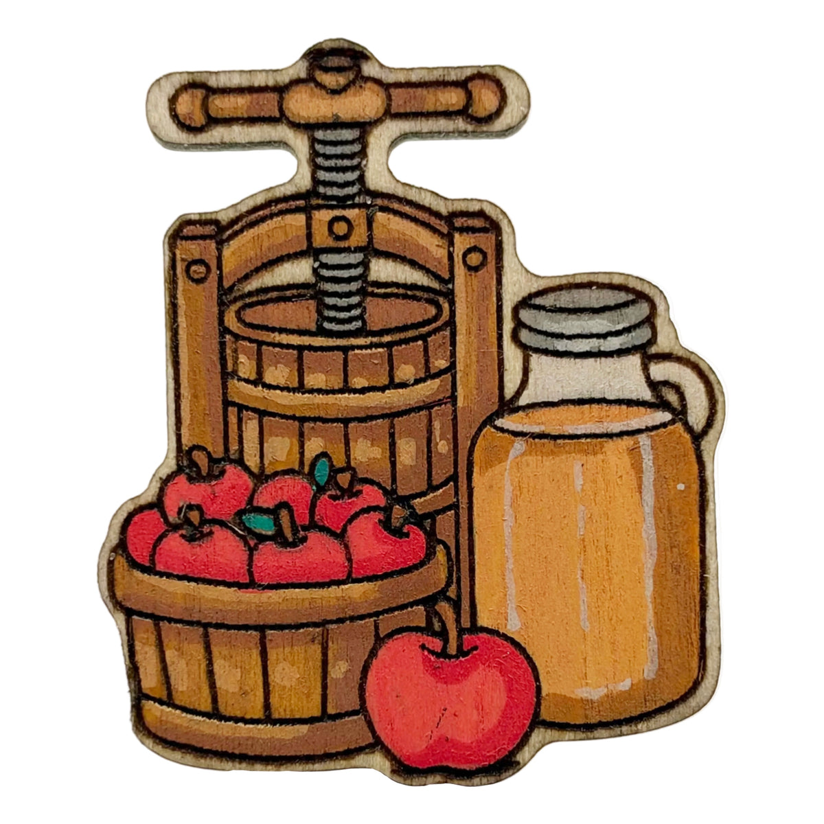 Apple Cider Press - Wooden Lapel Pin & Magnet