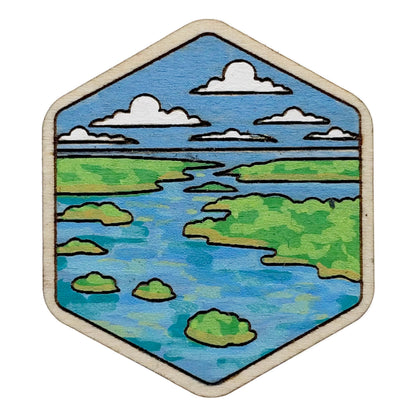 Florida Keys - Aerial View - Wooden Lapel Pin & Magnet