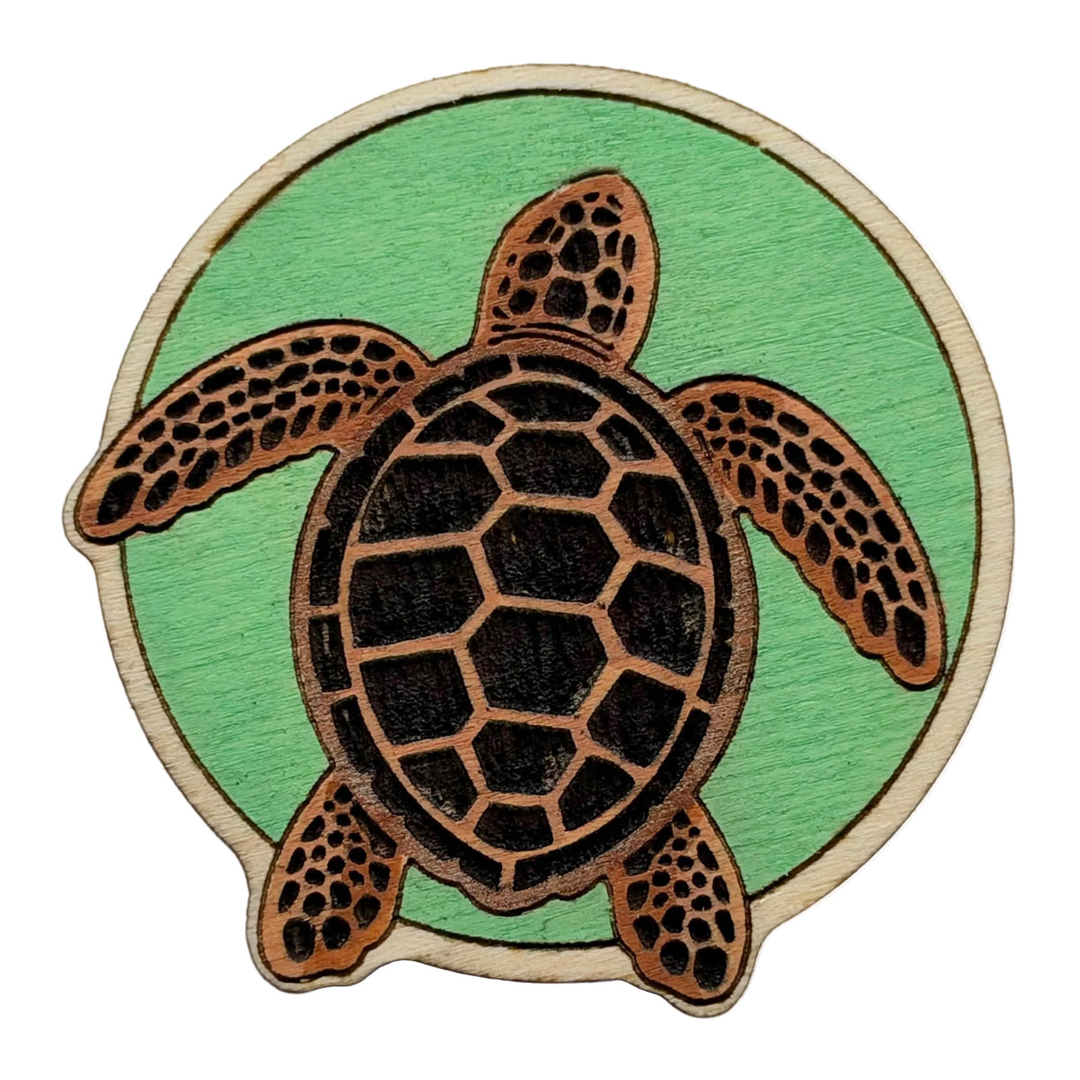 Green Turtle Circle - Wooden Lapel Pin & Magnet
