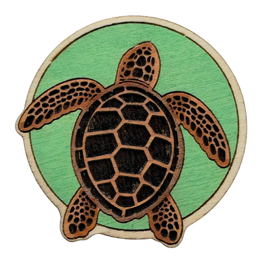 Green Turtle Circle - Wooden Lapel Pin & Magnet