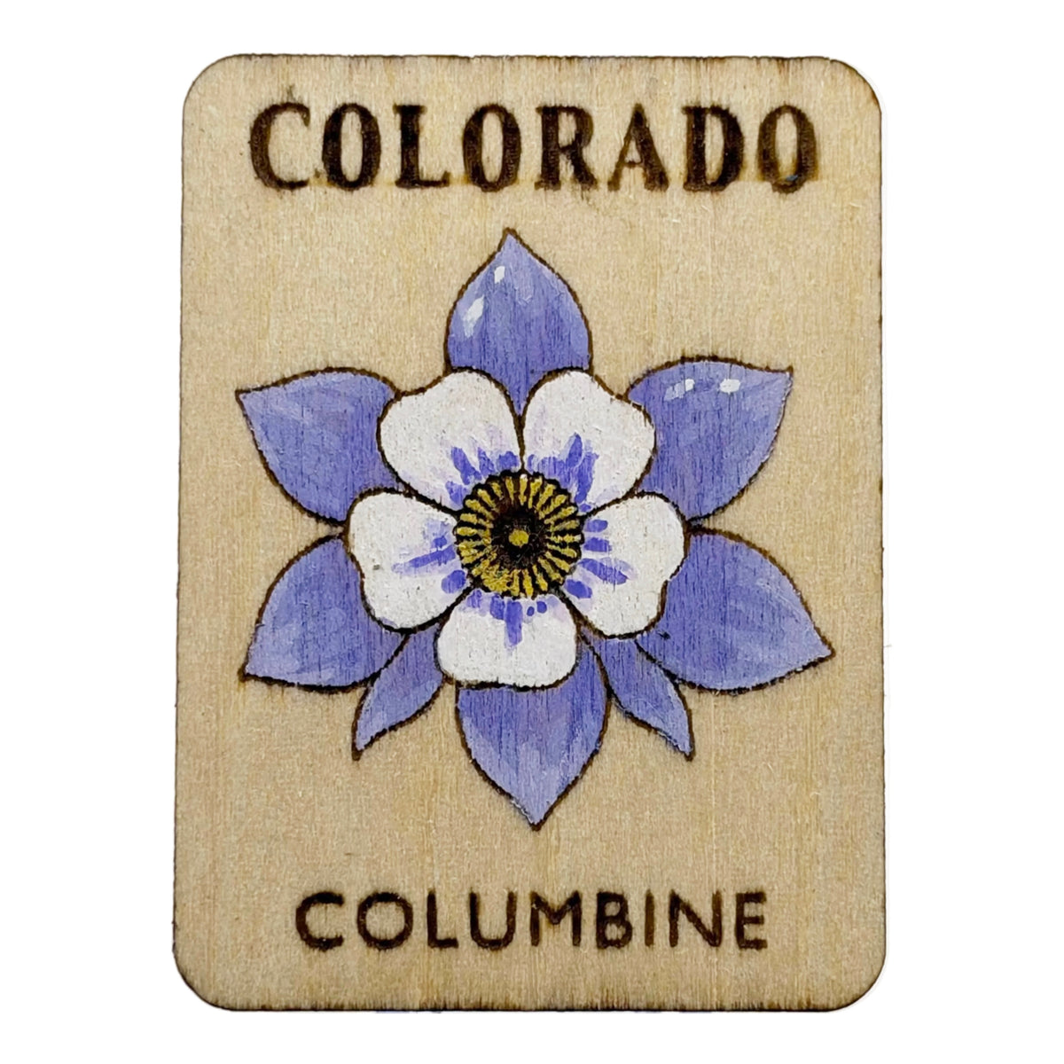 Colorado State Flower - Columbine - Wooden Lapel Pin & Magnet