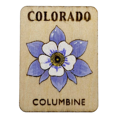 Colorado State Flower - Columbine - Wooden Lapel Pin & Magnet