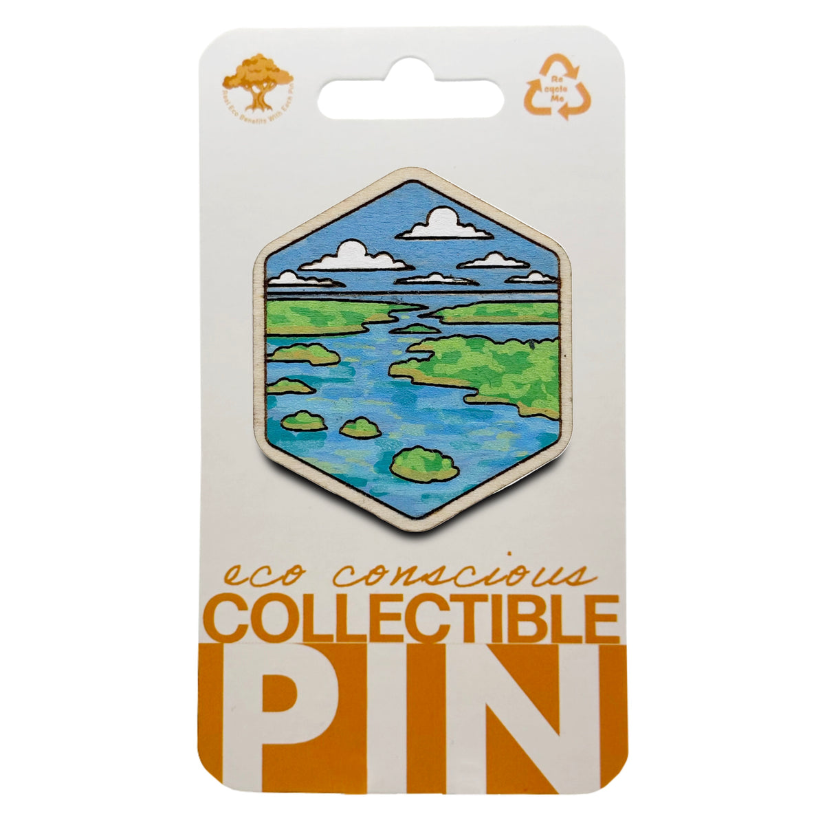 Florida Keys - Aerial View - Wooden Lapel Pin & Magnet