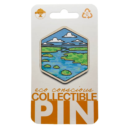 Florida Keys - Aerial View - Wooden Lapel Pin & Magnet