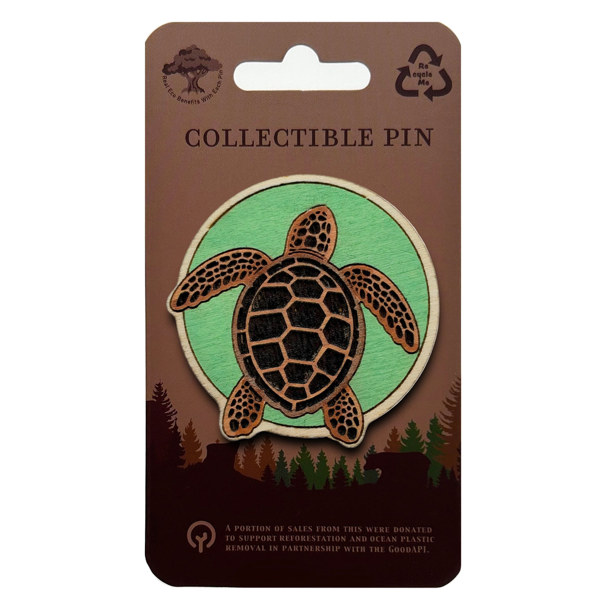 Green Turtle Circle - Wooden Lapel Pin & Magnet