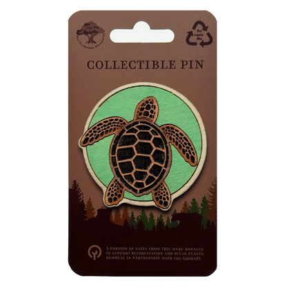 Green Turtle Circle - Wooden Lapel Pin & Magnet