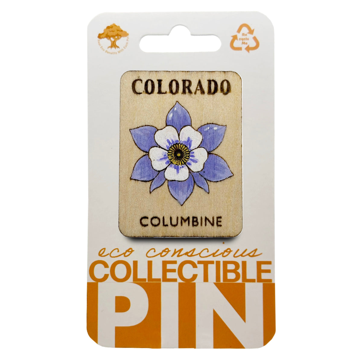 Colorado State Flower - Columbine - Wooden Lapel Pin & Magnet