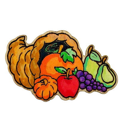 Autumn Cornucopia - Wooden Lapel Pin & Magnet