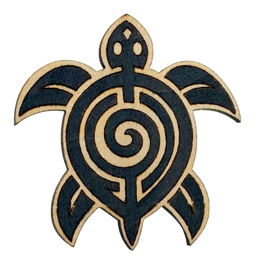 Turtle Line Art - Wooden Lapel Pin & Magnet