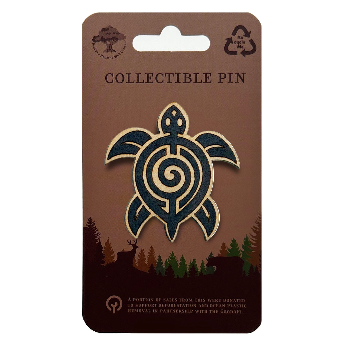 Turtle Line Art - Wooden Lapel Pin & Magnet