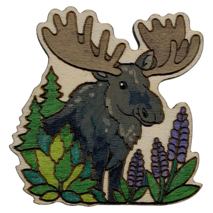 Moose - Acadia NP - Wooden Lapel Pin & Magnet
