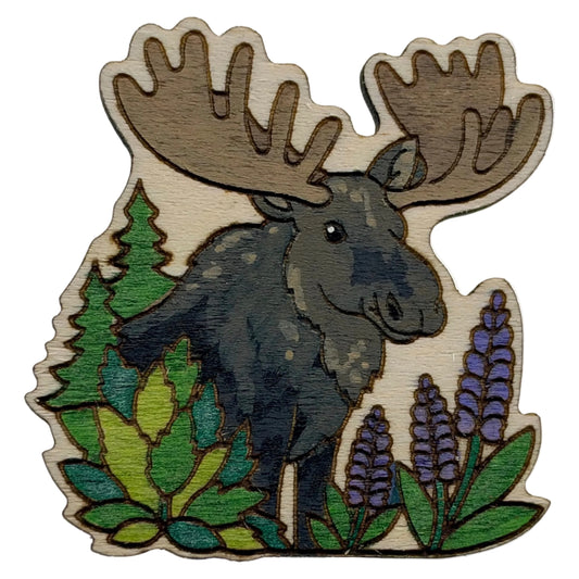 Moose - Acadia NP - Wooden Lapel Pin & Magnet