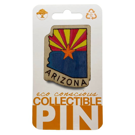Arizona State Flag - Wooden Lapel Pin & Magnet