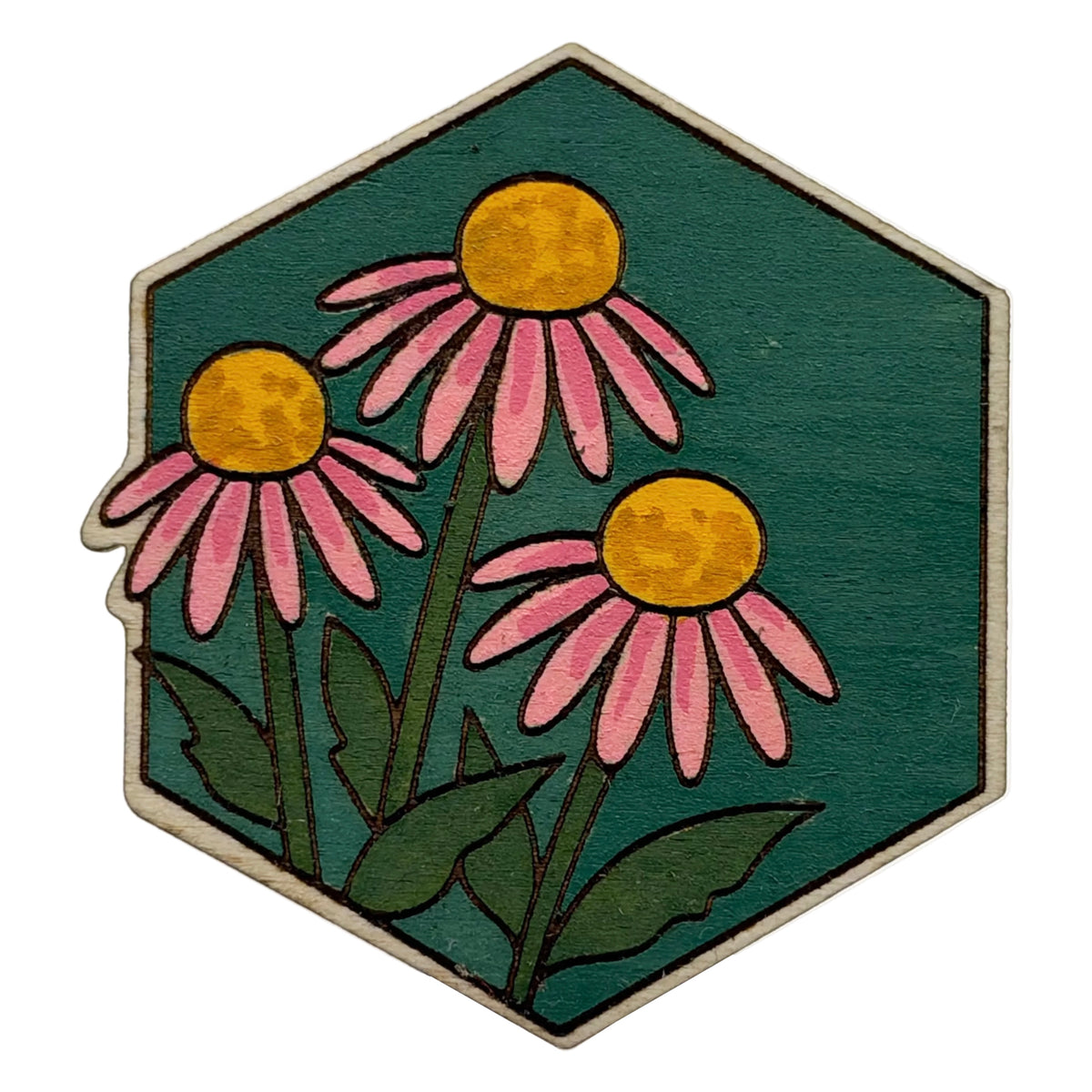 Purple Coneflower - Wooden Lapel Pin & Magnet