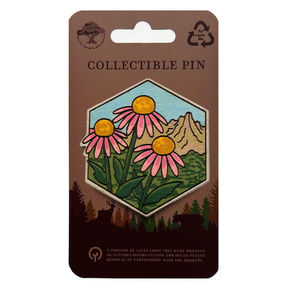 Purple Coneflower - Badlands NP - Wooden Lapel Pin & Magnet