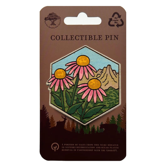 Purple Coneflower - Badlands NP - Wooden Lapel Pin & Magnet