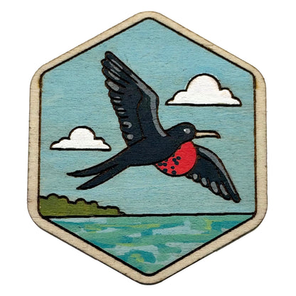 Frigate Bird Flying - Wooden Lapel Pin & Magnet
