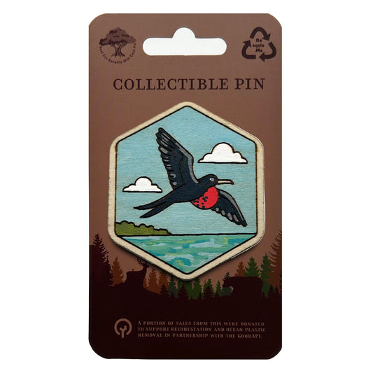 Frigate Bird Flying - Wooden Lapel Pin & Magnet