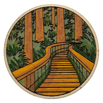 Boardwalk with Foliage -  Wooden Pin & Magnet