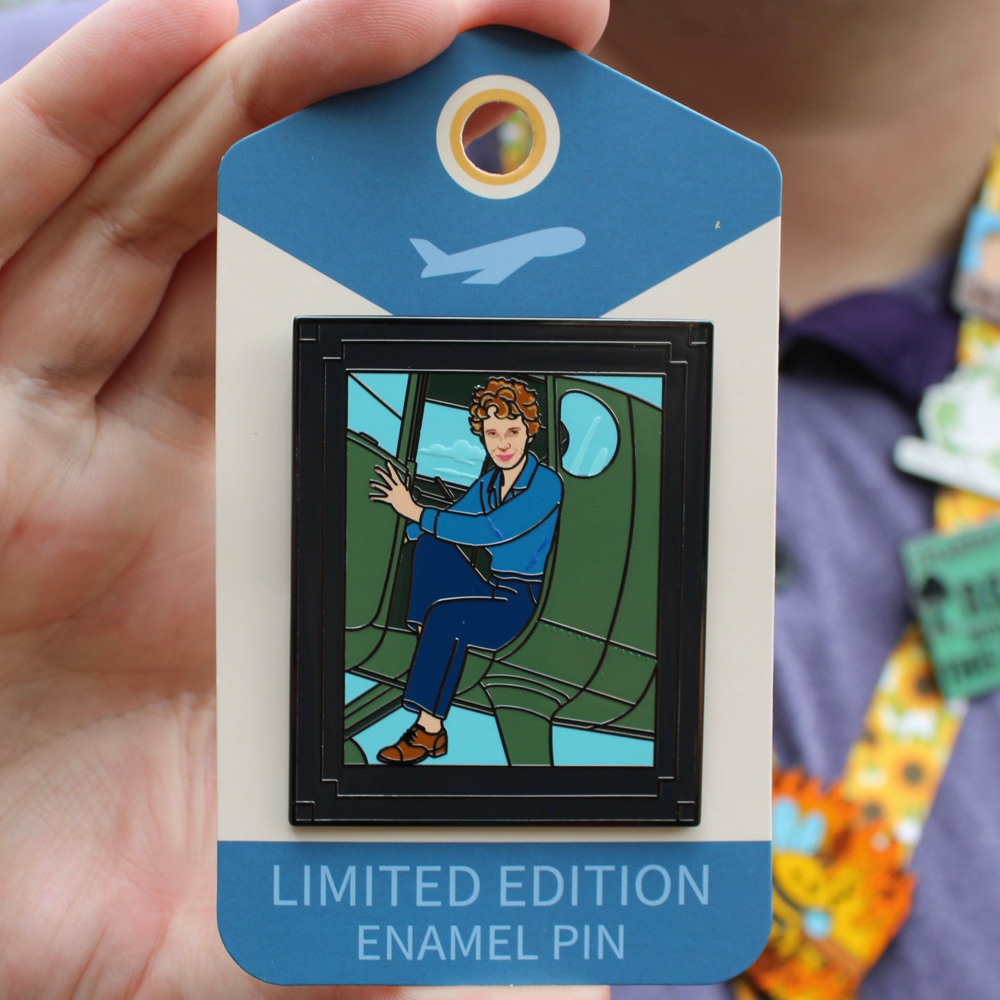 Amelia Earhart Sitting in Plane Pin With Magnet - LE 500