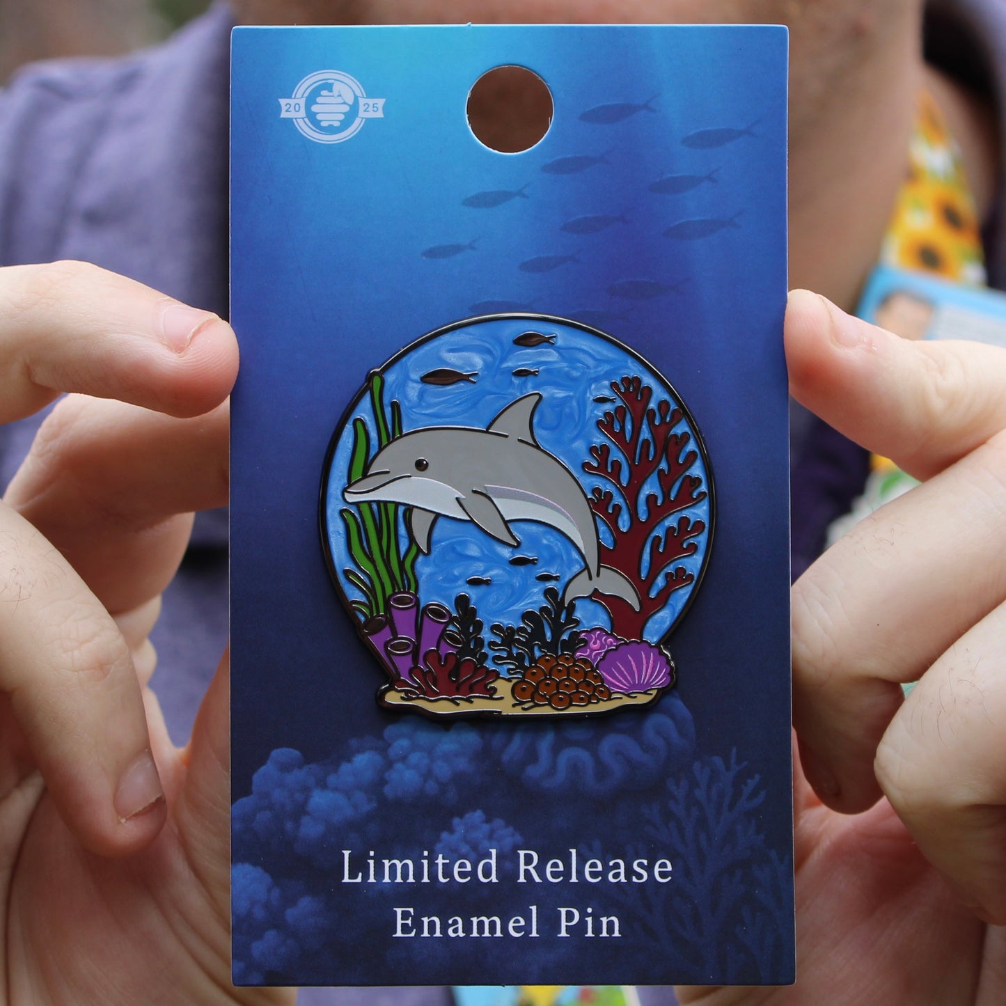 Bottlenose Dolphin Pin With Magnet - Swimming at the Coral Reef
