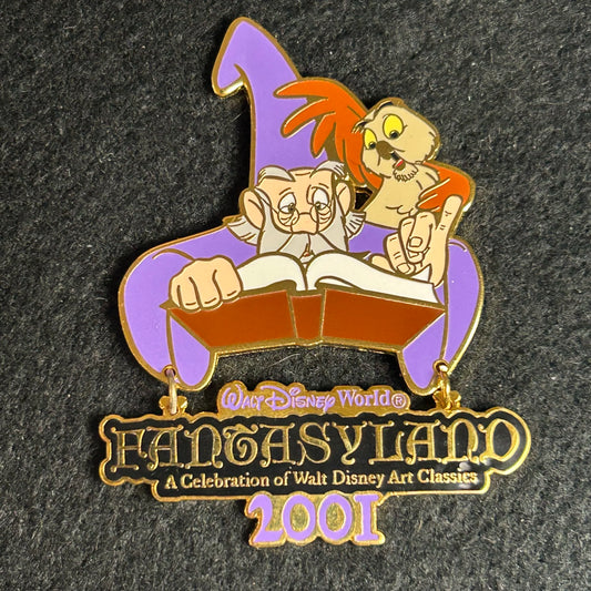 2001 - Merlin and Archimedes Reading A Book - Fantasyland - LE 1,300 - Disney Pin