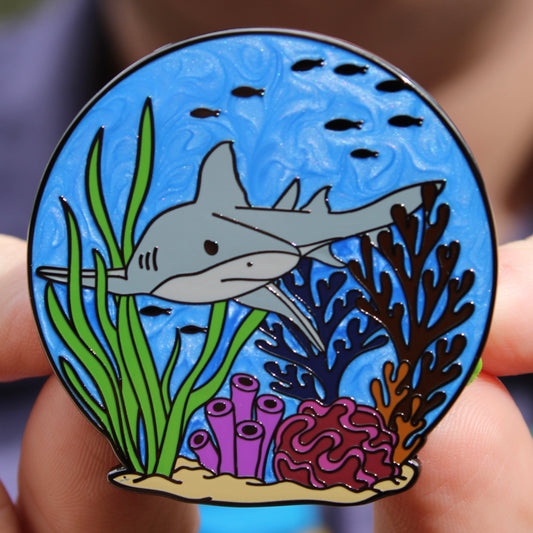 Bull Shark Pin - Swimming in Coral Reef