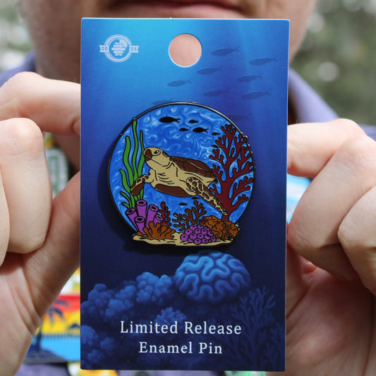 Green Sea Turtle Pin - Swimming in Coral Reef