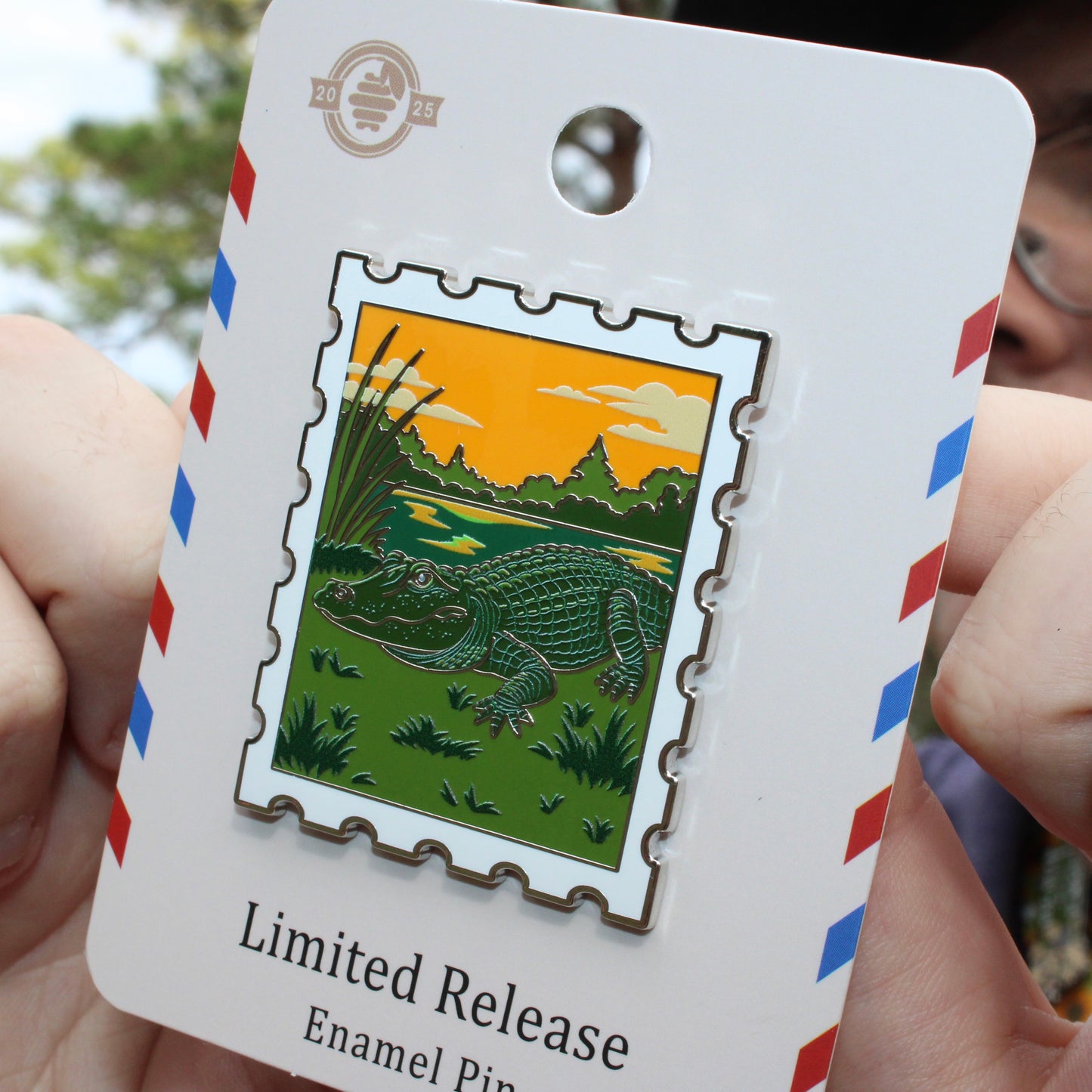 American Alligator Postage Stamp Pin With Magnet